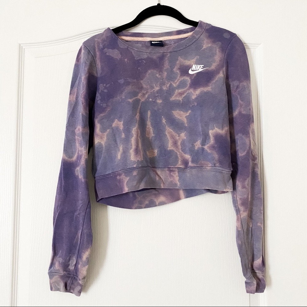 Reworked Tie-dyed Purple Cropped Nike Crewneck